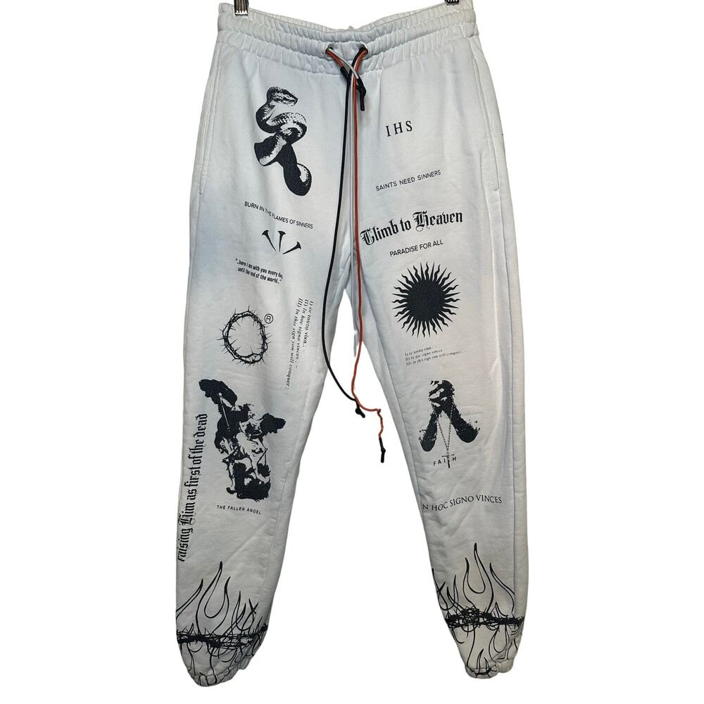 IHS Manifesto Graphic White Cotton Sweatpants size S Joggers Track Pants
